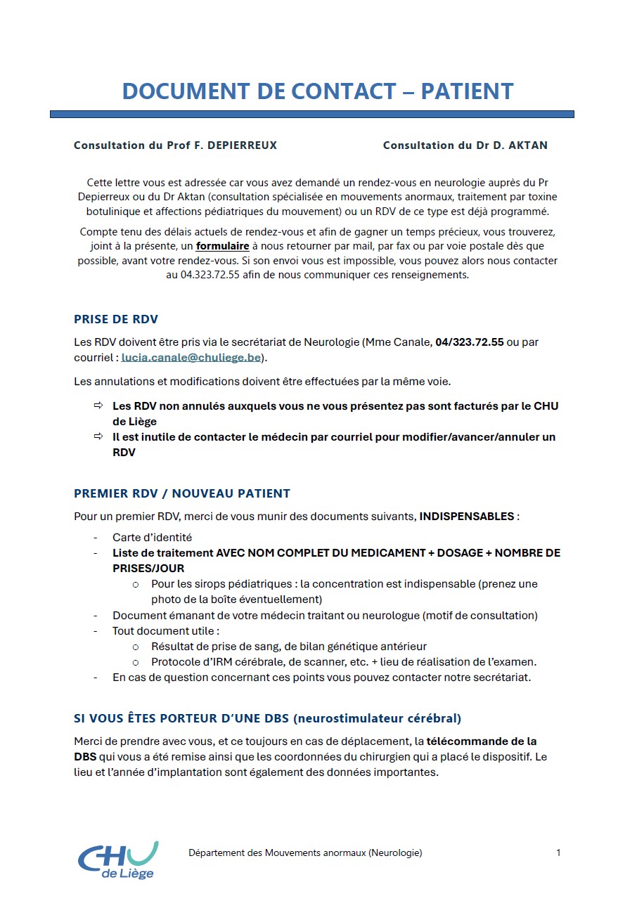 Document de contact - Mouvements Anormaux